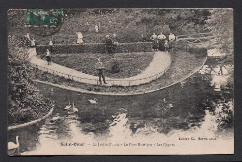 Saint-Omer : Le Jardin Public - le Pont Rustique - Les Cygnes