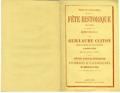 Programme de la Fête Historique donnée les 15 et 16 juin 1868