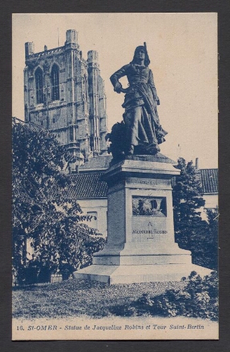 St-Omer : Statue de Jacqueline Robins et Tour Saint-Bertin