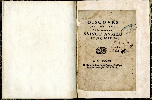 Discours de l'origine de la ville de Sainct Aumer et du port Icius