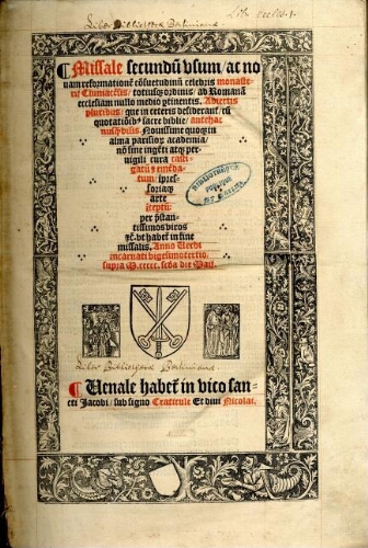 Missale secundum usum ac novam reformationem consuetudinum celebris monasterii Cluniacensis (extraits)