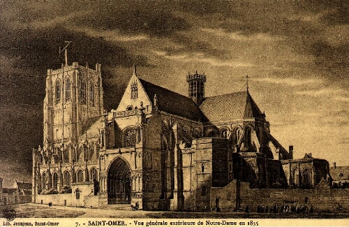 Saint-Omer : Vue générale extérieure de Notre-Dame en 1835