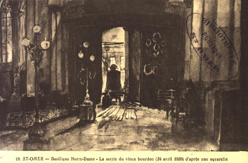 St-Omer - Basilique Notre-Dame - La sortie du vieux bourdon (24 avril 1920) d'après une aquarelle