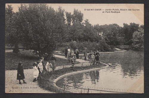 Saint-Omer : Jardin Public - Bassin des Cygnes et Pont Rustique